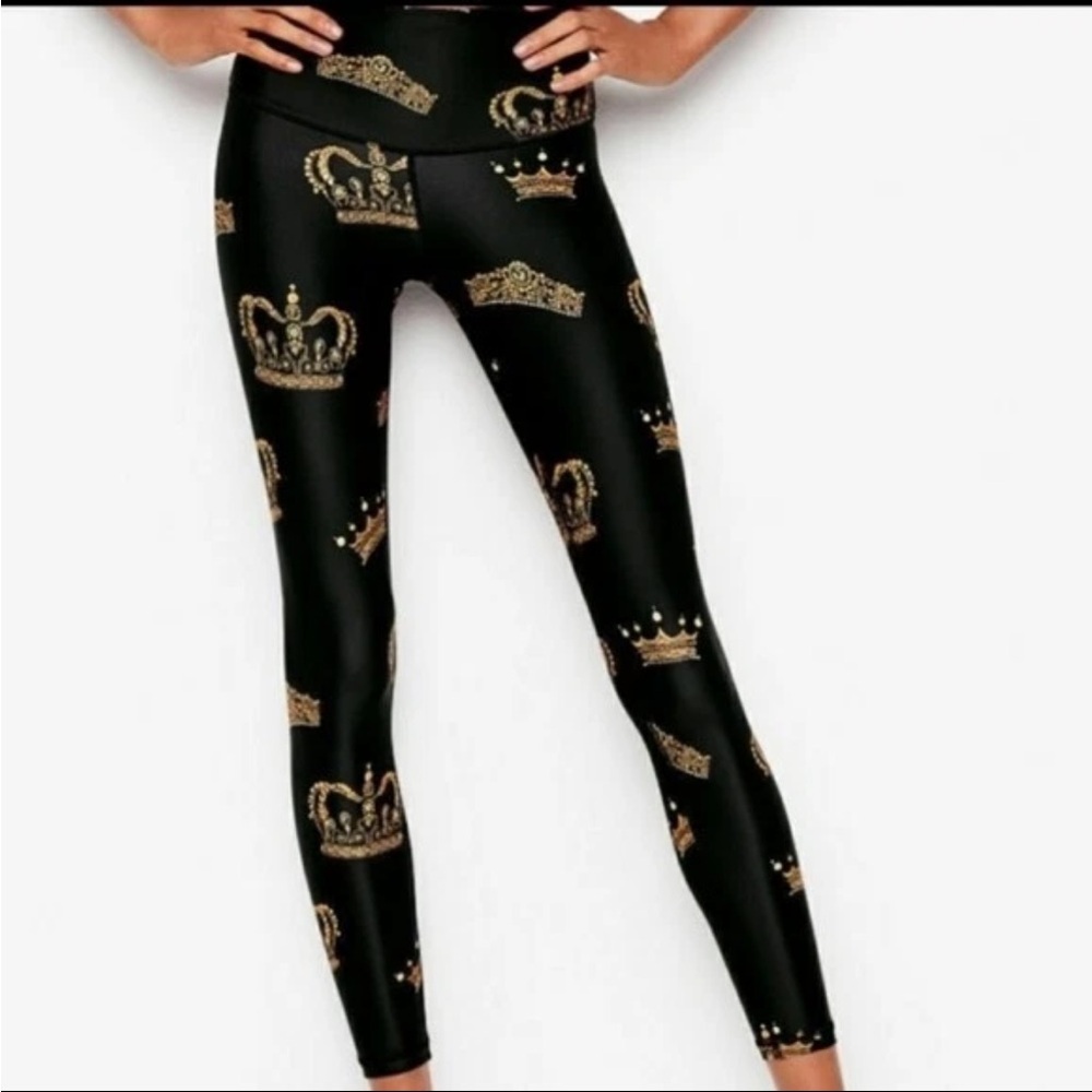 Victoria‎ Secret Legging Black Royal Crown Athletic Pants Size Small